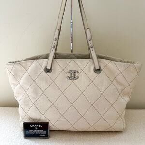 CHANEL On the Road Cream Leather Large Tote